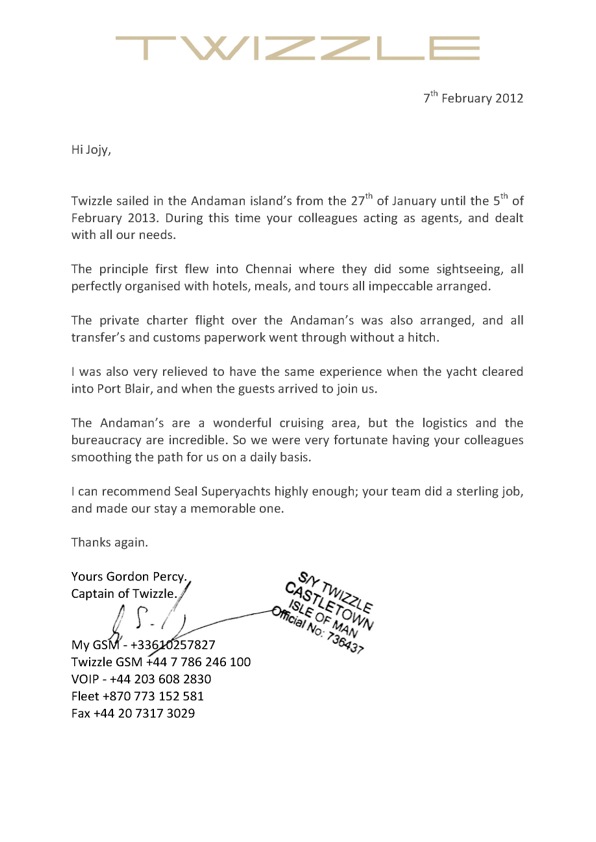 india superyacht yacht agent clients seal title for letter of recommendation