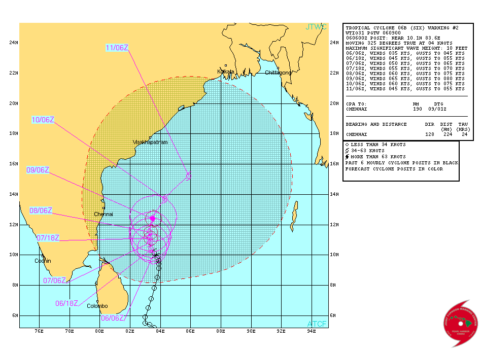 Tropical Typhoon Warning 06B Indian Ocean Yacht Agent
