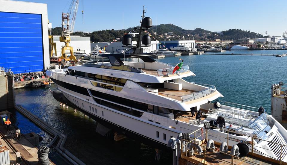 The launch of the superyacht 'Seven Sins'.