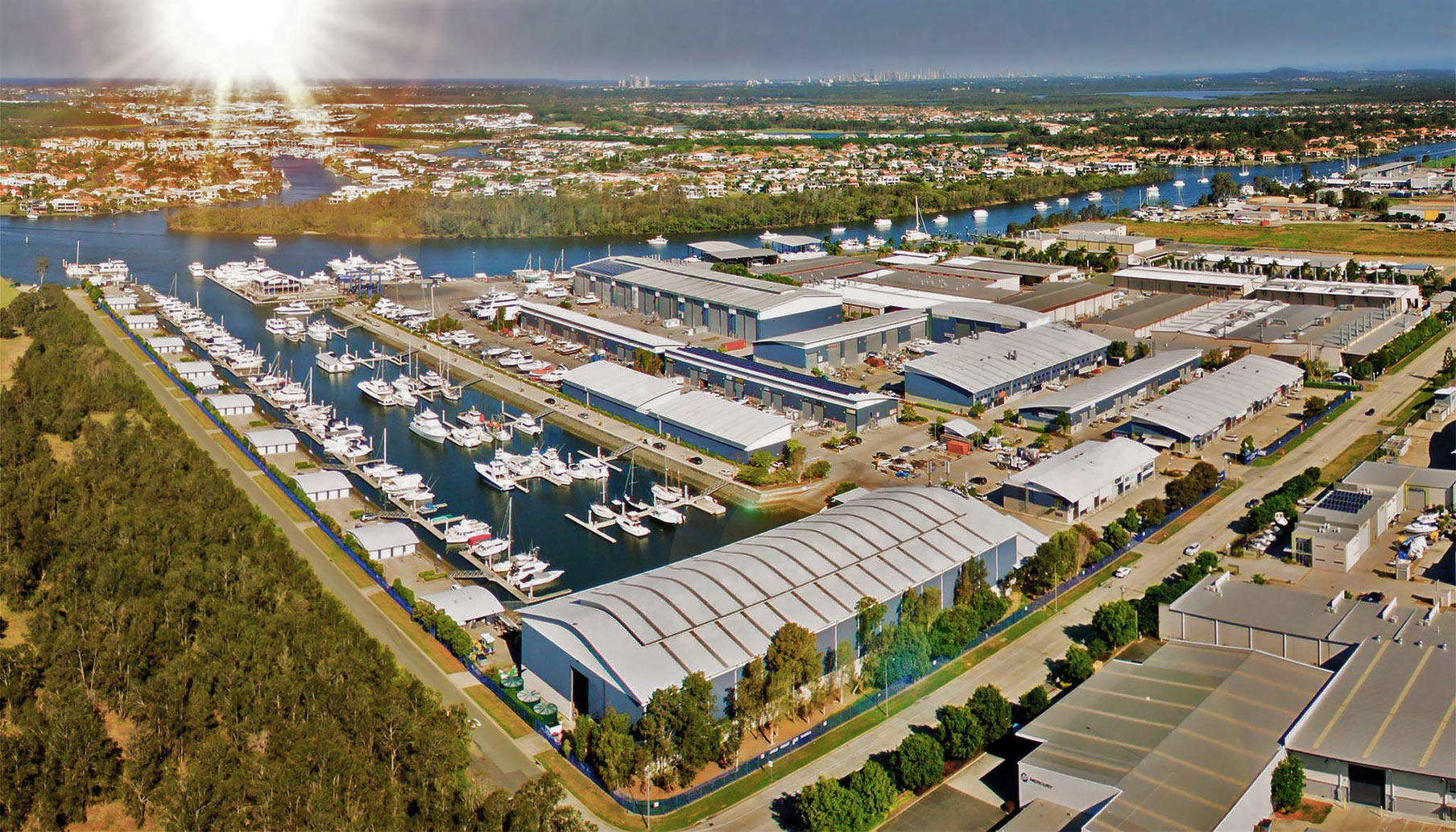 Aerial Photo of Gold Coast City Marina and Shipyard. Seal Superyachts Australia's joint facility with GCCM announces new berths.