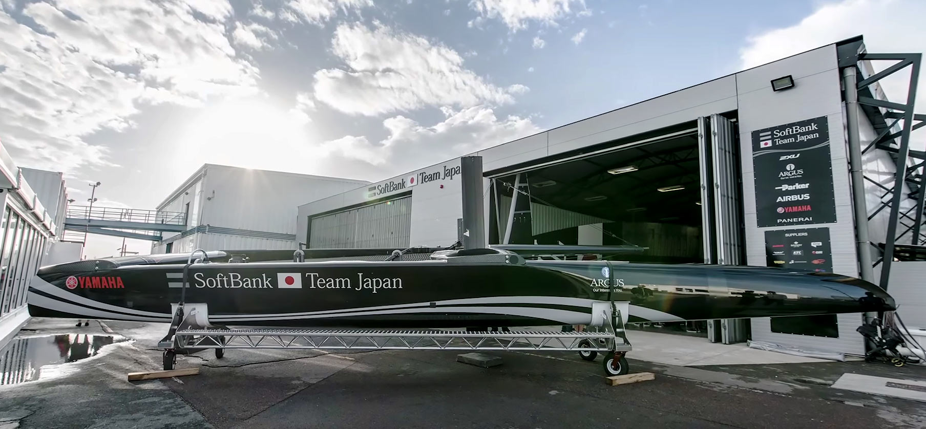 SoftBank Team Japan launched their America's Cup Class boat in a traditional Japanese ceremony at the team's base in Bermuda. The boat was christened "Hikari" which means 'flash of light' in Japanese. February 25, 2017.