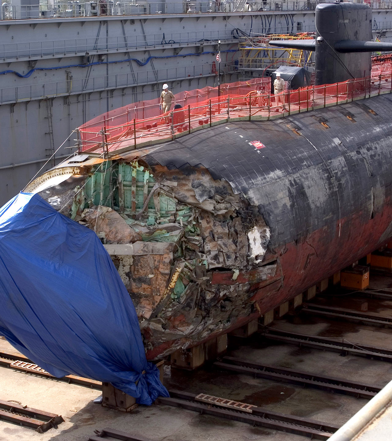 USS San Francisco in dry dock in Guam